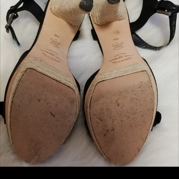 Via Spiga Open Toe Espadrille rope wrap leather platform heels black cream 8 - Picture 8 of 15
